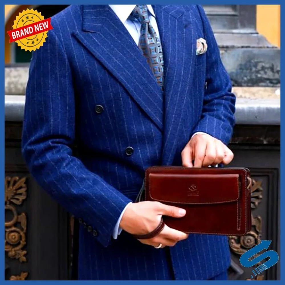 Handmade Italian Leather Clutch Wrist Bag Organizer Briefcase